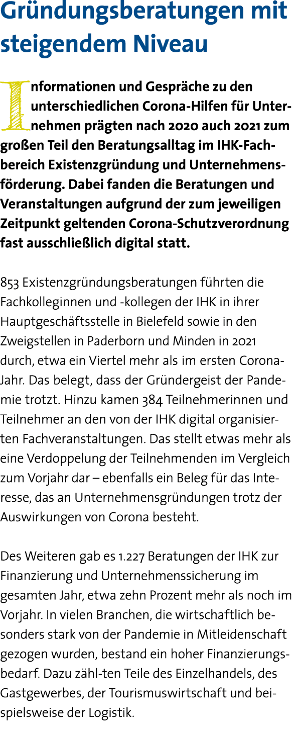 Gründungsberatungen mit steigendem Niveau Informationen und Gespräche zu den unterschiedlichen Corona-Hilfen für Unte   