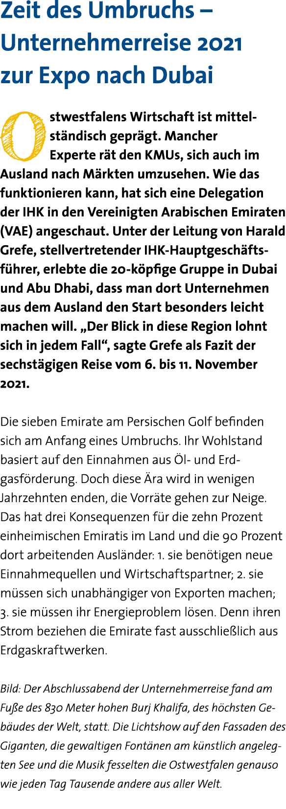 Zeit des Umbruchs   Unternehmerreise 2021 zur Expo nach Dubai Ostwestfalens Wirtschaft ist mittelständisch geprägt  M   