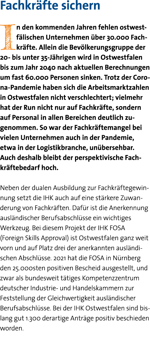 Fachkräfte sichern In den kommenden Jahren fehlen ostwestfälischen Unternehmen über 30 000 Fachkräfte  Allein die Bev   