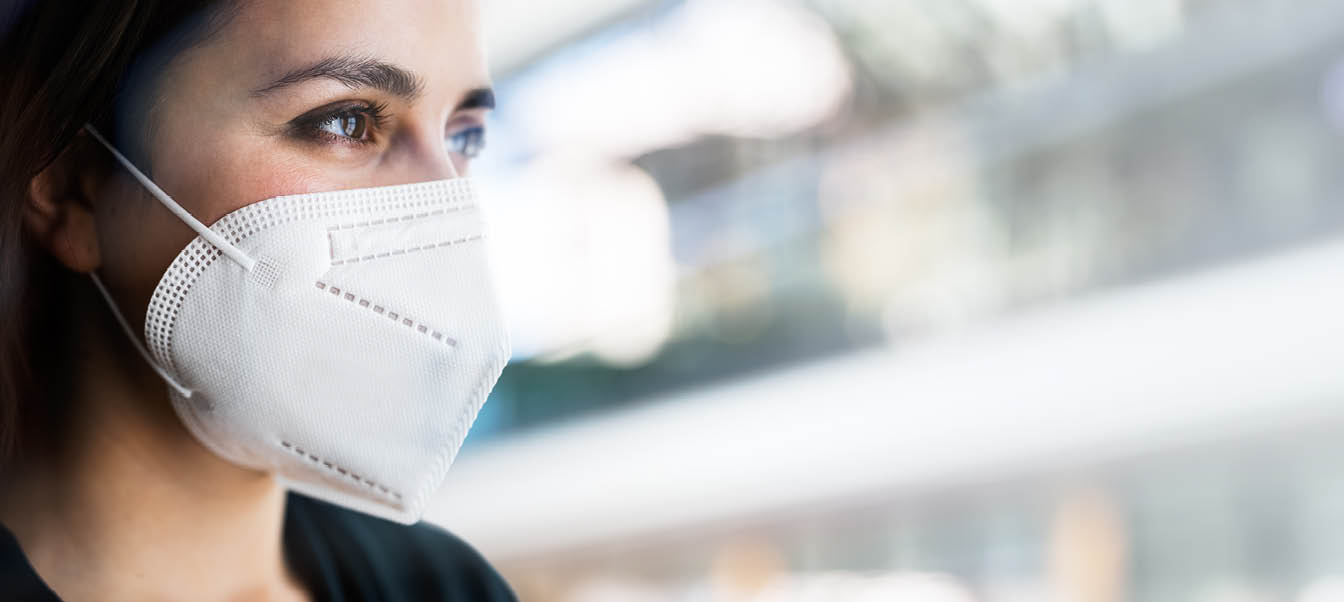 Closeup Up Of Woman Wearing N95 Medical Face Mask