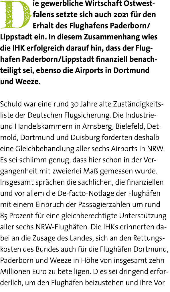 Die gewerbliche Wirtschaft Ostwestfalens setzte sich auch 2021 für den Erhalt des Flughafens Paderborn  Lippstadt ein   