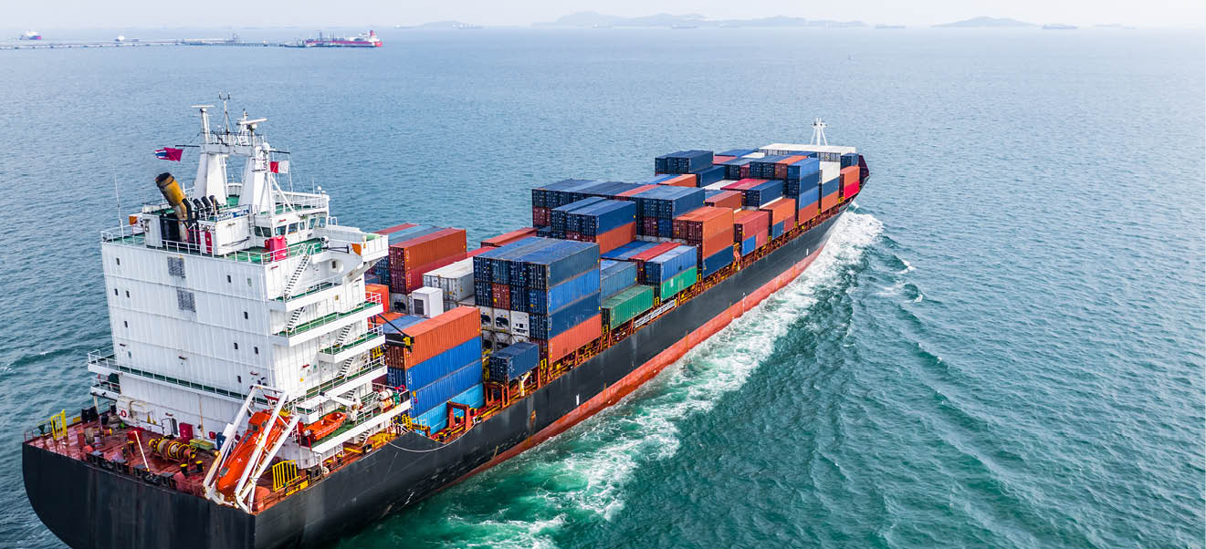 Aerial view cargo container ship sailing, container cargo ship in import export and business logistic and transportation of international by container ship in the open sea 