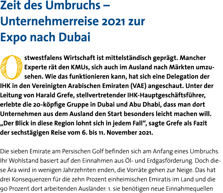Zeit des Umbruchs   Unternehmerreise 2021 zur Expo nach Dubai Ostwestfalens Wirtschaft ist mittelständisch geprägt  M   