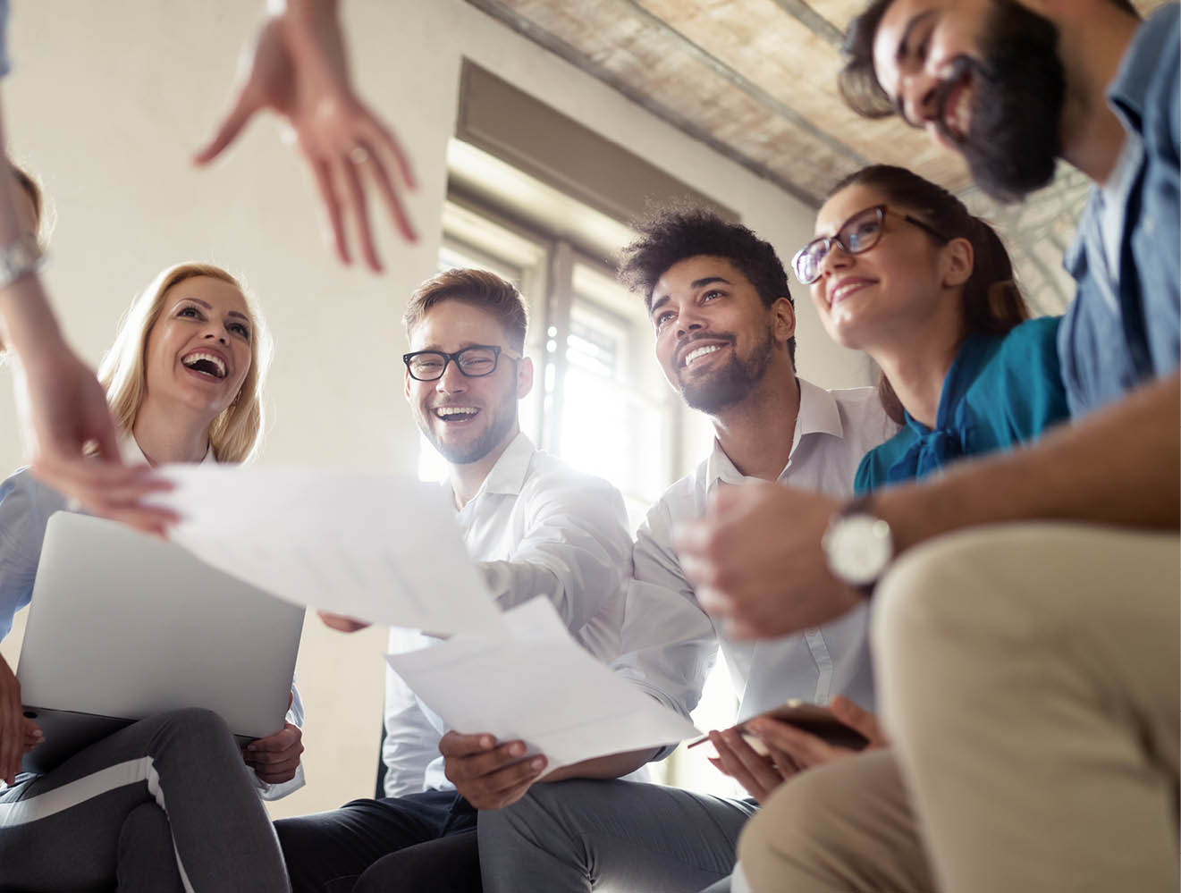 Successful happy group of students learning software engineering and business during presentation