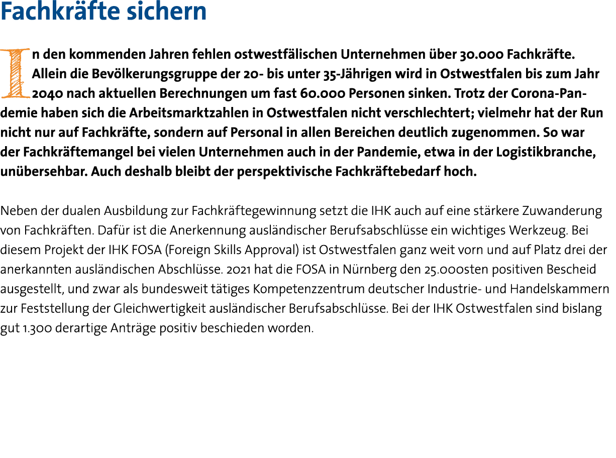 Fachkräfte sichern In den kommenden Jahren fehlen ostwestfälischen Unternehmen über 30 000 Fachkräfte  Allein die Bev   