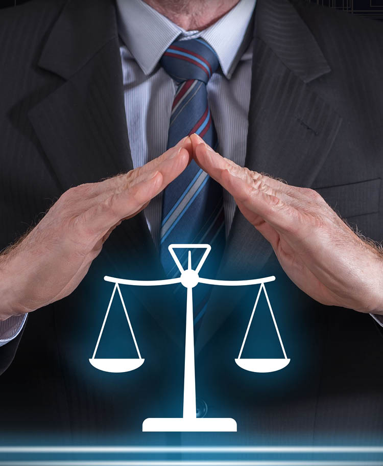 Legal protection concept with businessman in a protective gesture